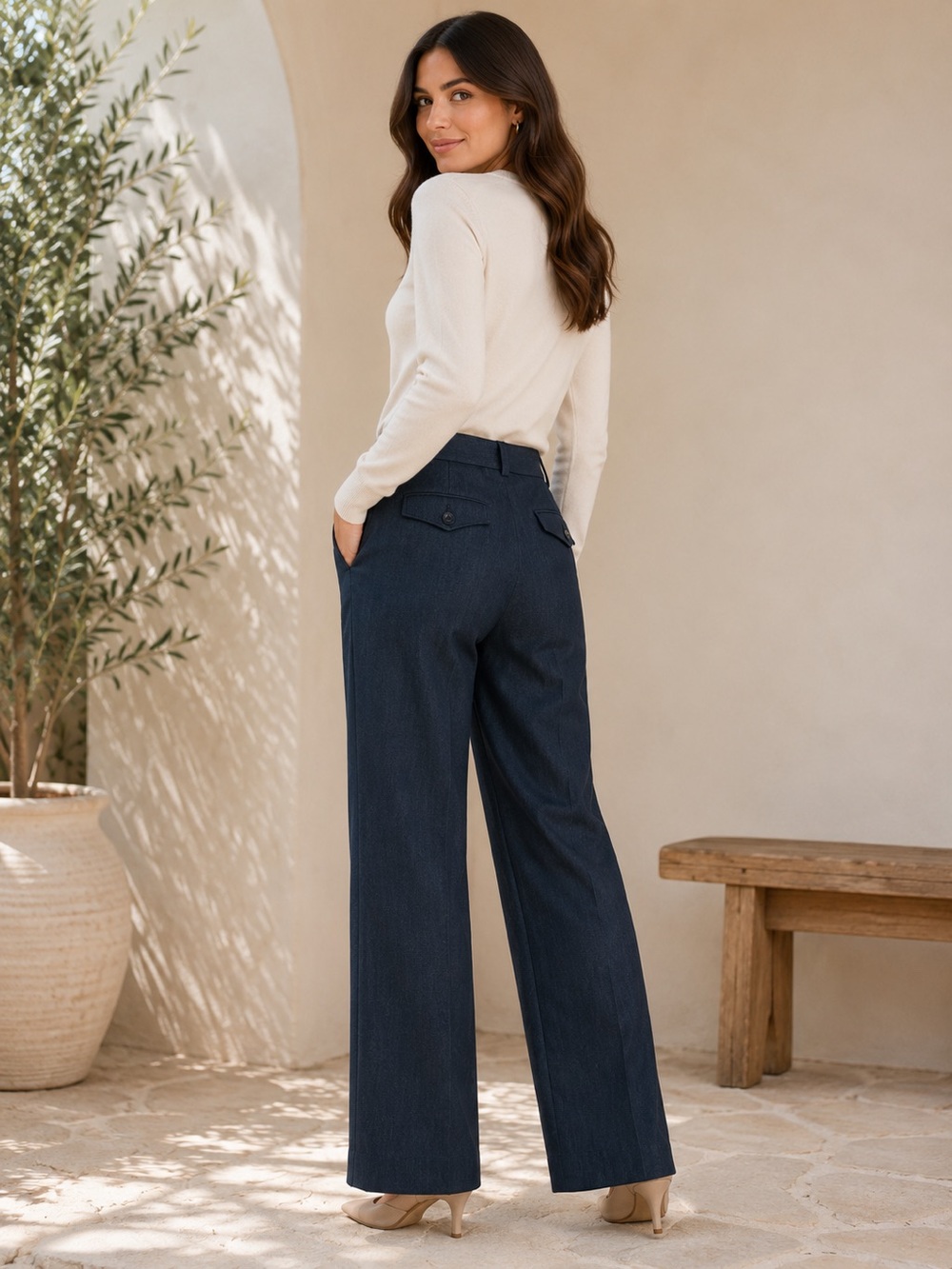 Dalia Denim Women's Navy Blue Wide Leg Stretch (8) - Picture 8 of 8